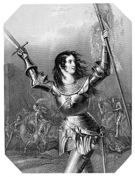 Classic, vintage engraving of Joan of Arc in battle. She is a symbol of beauty, strength, feminism. This authentic engraving shows its age in style and slight grunge. Published in 1840 it is now in the public domain. Digital restoration by Steven Wynn Photography.